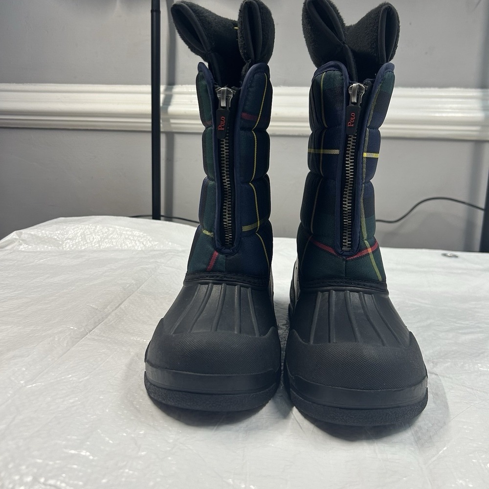 Polo Ralph Lauren Tartan Plaid Zip-Front Snow Boots Youth 4 (Womens 5.5 - 6)